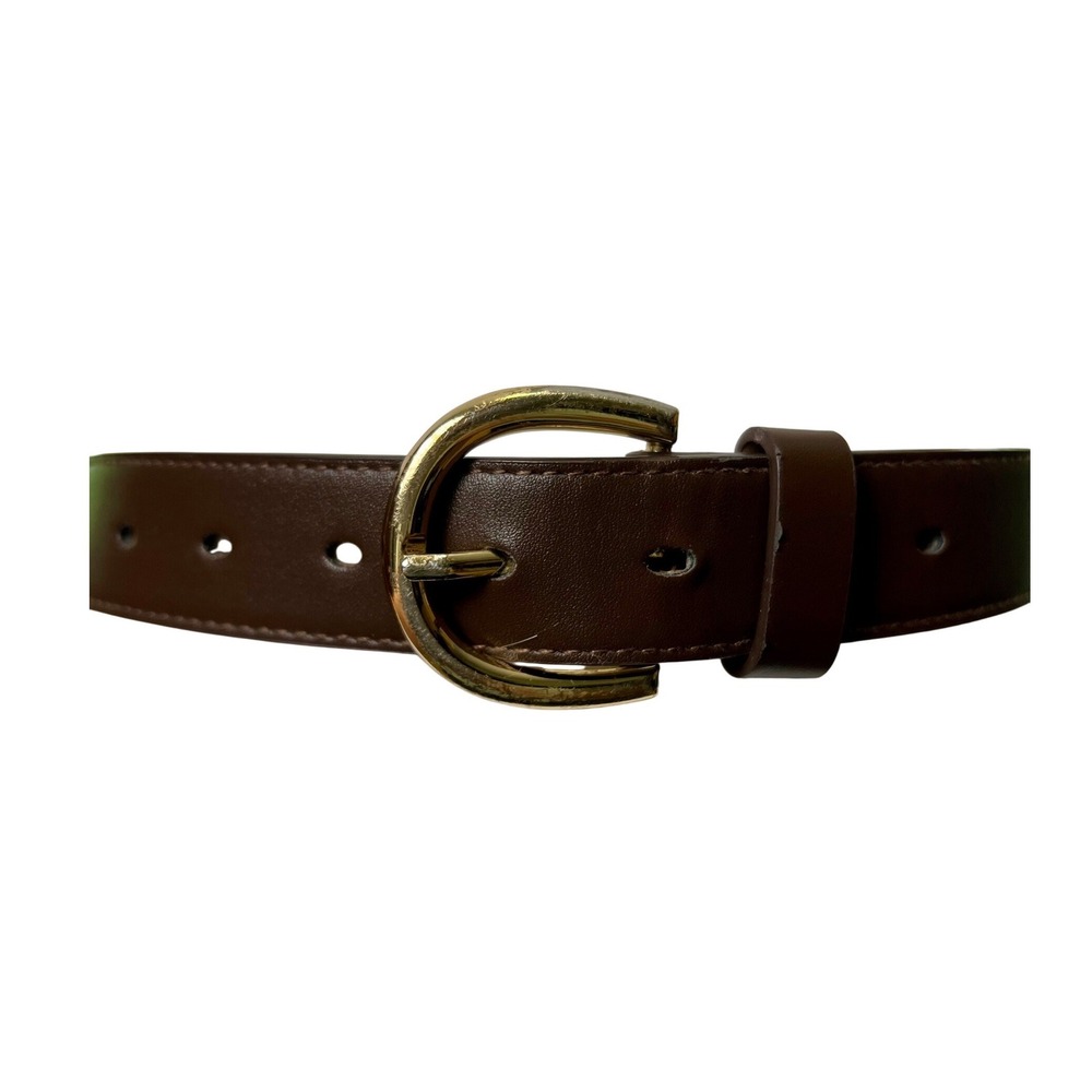 Classic Brown Faux Leather Belt Gold Horseshoe Buckle 49 Inch Total‎ Length